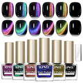 9D Magnetic Cat Eye Nail Polish Set, Cateye Nail Polish Non Gel with Magnet, Multi-Color Holographic Glitter Quick Dry Nail Lacquer High Glossy DIY Salon Gift for Women Girl