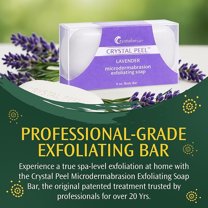 Exfoliating Bar Soap for Men & Women, Crystal Peel Luxury Microdermabrasion Hydrating & Exfoliating Body Soap Bar, Solid Magnesium Mineral Scrub for Buffing Away Dirt & Oil, Smooths Skin, Lavender 4oz