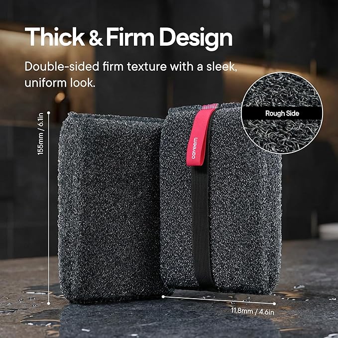 Caveem Exfoliating Body Scrubber, Rough Body Exfoliator for Effective Exfoliating, Dead Skin Remover, Body Exfoliating Sponge, Bath and Body Buffer, Bath Sponge for Shower - 2 Pack (Dark Grey)