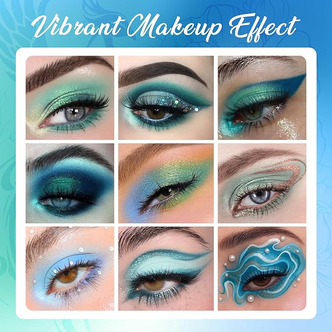 UCANBE 15 Color Eyeshadow Palette – Shimmer Matte Glitter Metallic Cool Tones Shades in White, Blue, Green, Mint, Teal, Navy – High Pigemented Blendable Eye Makeup Palette Kit