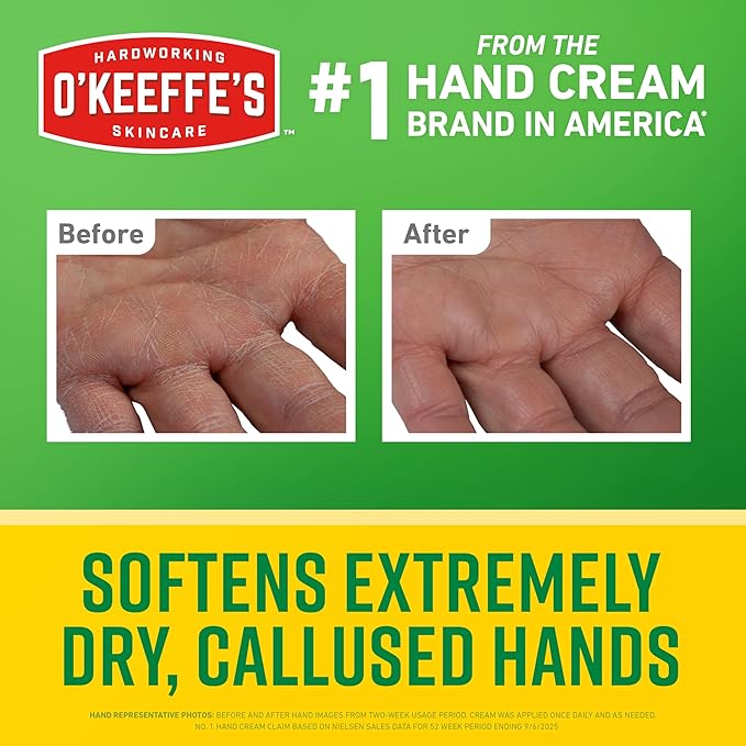 O'Keeffe's Working Hands Intense Renewal Hand Cream with Urea, 3 oz Tube (Pack of 2) – Softens & Smooths Extremely Dry, Callused Hands