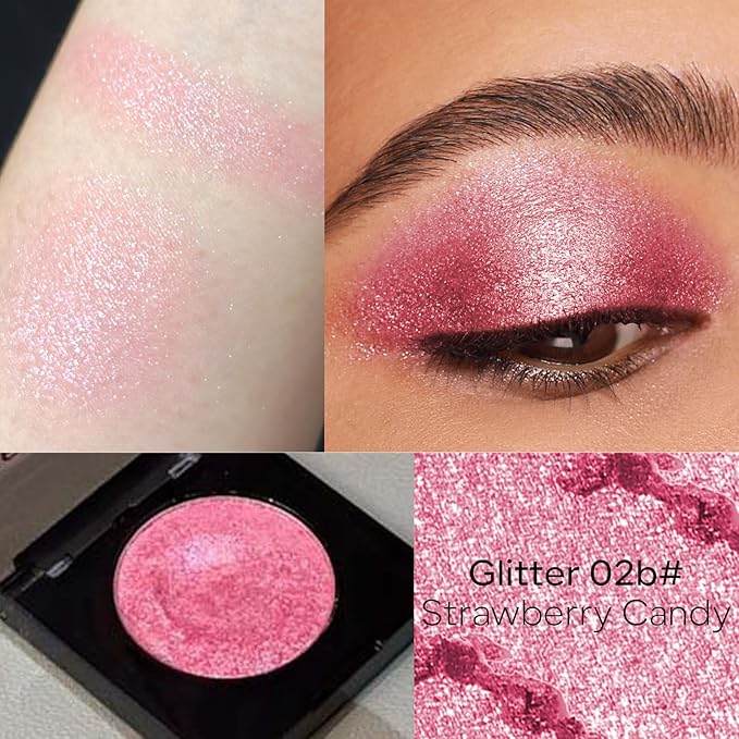 KYDA Glitter Eyeshadow Single, Sparkling Soft Pink Eyeshadow with Micro Pearls, Lasting Shimmer Pearl Eyes Shadow, Soft Blendable Formula, High Pigment Eyes Glitter Makeup, Wet Look, Strawberry Candy