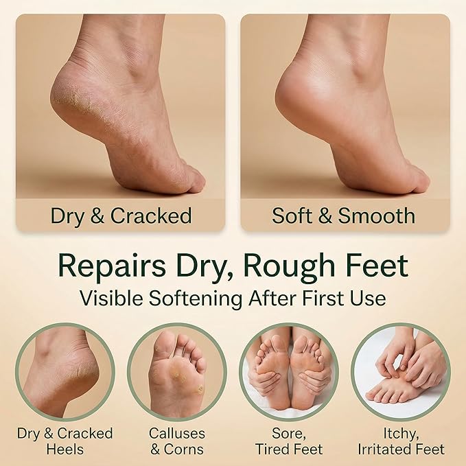 Peppermint Foot Cream for Dry Feet & Cracked Heels, Heel Repair Cream, Callus Remover w/ 5% Lactic Acid, Tea Tree Oil, Eucalyptus & Rosemary, Natural Foot Moisturizer for Dry Skin, 8 oz