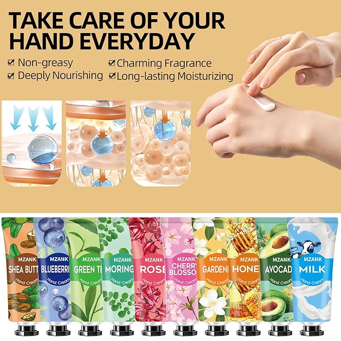 MZANK 14 Pack Hand Cream for Dry Cracked Hands,Mothers Day Gifts,Teacher Appreciation Gifts,Nurses Week Gifts,Bridesmaid Gifts,Birthday Gifts for Women,Hand Lotion Travel Size