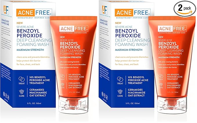 AcneFree Severe Acne 10% Benzoyl Peroxide Foaming Cleansing Wash,5 Ounce,(Pack of 2)