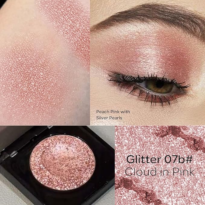 KYDA Glitter Eyeshadow Single, Sparkling Peachy Pink Eyeshadow, Lasting Shimmer Pearl Eyes Shadow, Soft Blendable Formula, High Pigment Eyes Glitter Makeup, Wet Look Effect, Cloud in Pink
