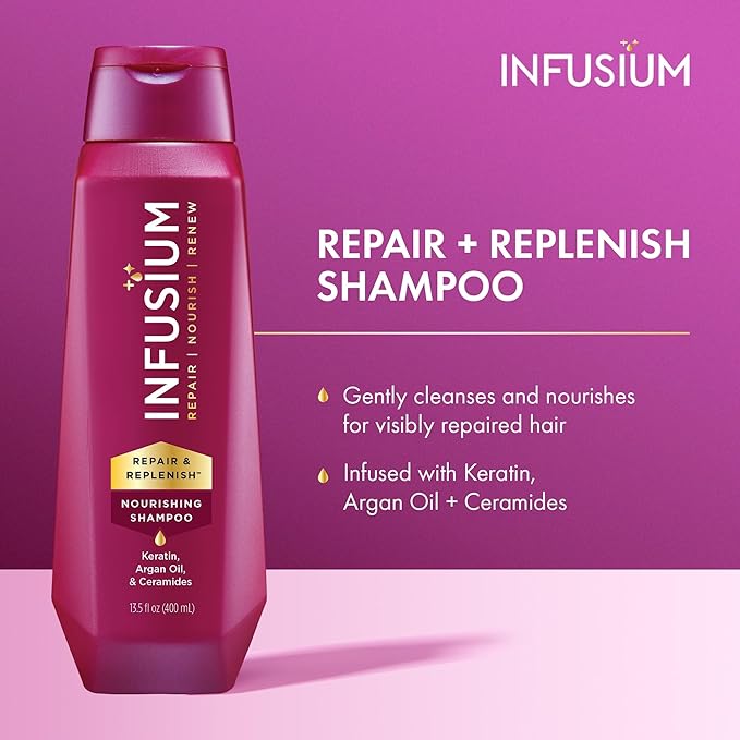 Infusium Moisturize and Replenish Shampoo - Infused with Avocado and Olive Oil - Hair Care for Dry Hair - Moisturizing Shampoo for Women - 13.5 oz (Pack of 2)