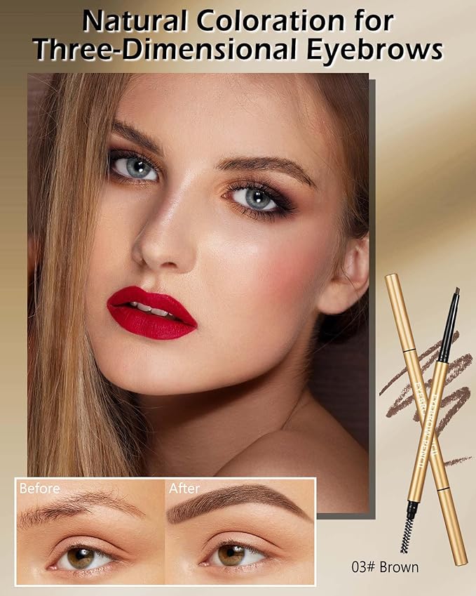 Eyebrow Pencil, 12Pcs Brown Ultra-Fine Retractable Eye Brow Pencil,Long-Lasting Waterproof Eyebrow Tint Pen Kit for Define Shape and Fill Brow,Women's Mother's Day Makeup Gift Set for Women Girl-03