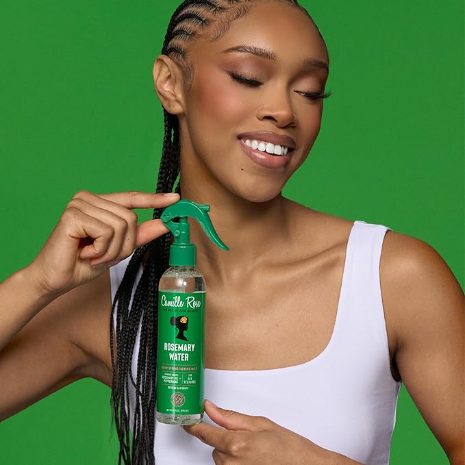 Camille Rose Rosemary Water, Daily Hair Strengthening Mist 2-Pack – Hydrating Refresher Spray with Rosemary Oil, Peppermint & Aloe Vera, 8 Oz Ea