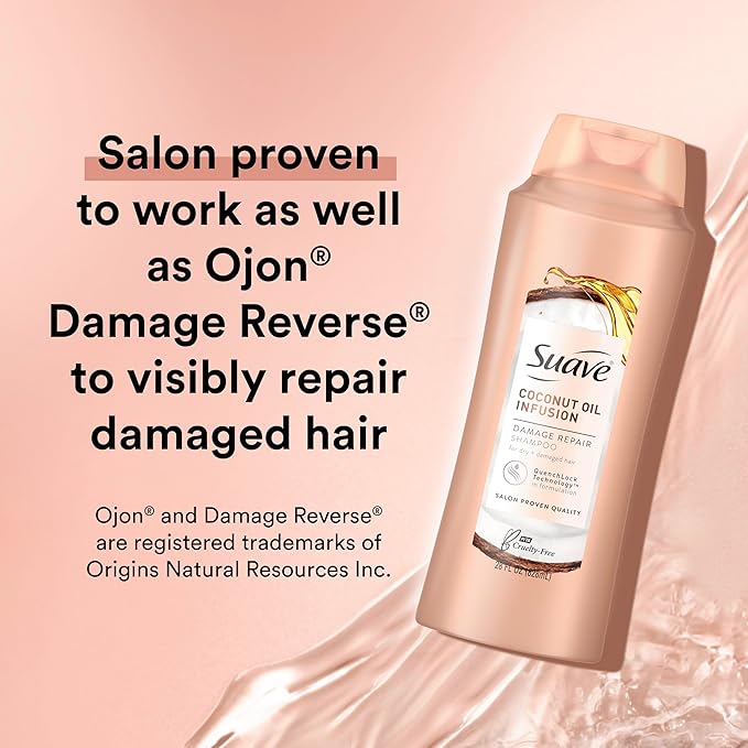 Suave Coconut Oil Damage Repair Shampoo, for Normal, Dry and Damaged Hair, with Pure Coconut Oil Infusion, 28 oz Pack of 4