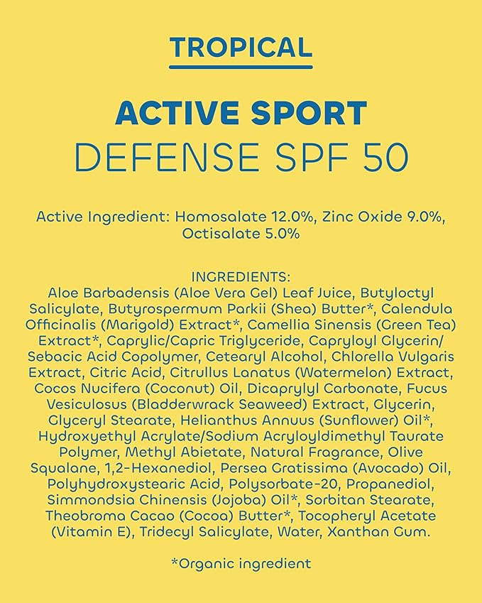 Seaweed Bath Co. Active Sport Defense Cream SPF 50 - Broad Spectrum Hybrid Sunscreen with Zinc Oxide, Aloe & Watermelon - Water Resistant Face and Body Daily Sunblock, 3.4 Ounce (Pack of 2)