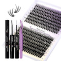 WENDY LASHES Clusters Kit for Eyelash Extensions: DIY, Natural, Fluffy, Wispy, Waterproof, Anime, Manga, Cat Eye, RT0207, 30P+40P, 0.07, D Curl, 1216mm