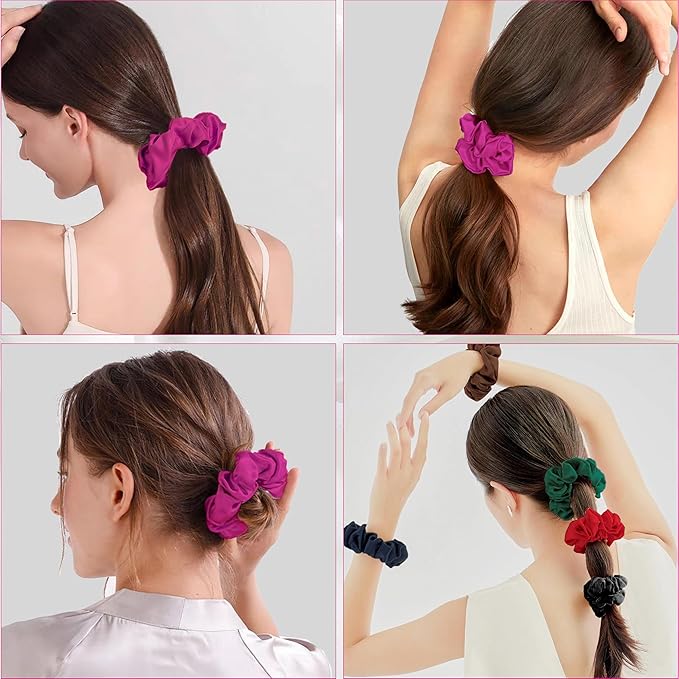 SALE 100% Pure Mulberry Silk Hair Scrunchies - 16 Momme Silk Scrunchies for Women & Girls, Curly, Thick & Thin Hair - Women's Black Satin Sleep (1, 10 rose red)