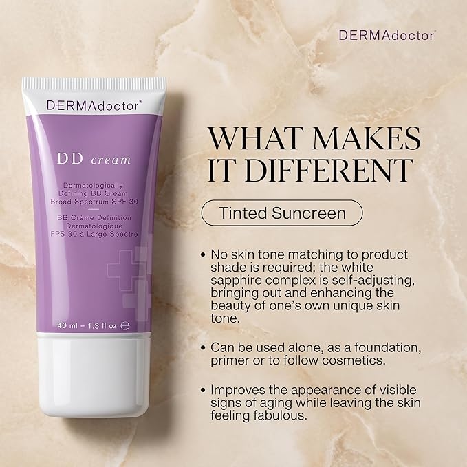 DERMAdoctor Tinted Moisturizer with SPF 30, Mineral DD Cream, Universal Tint Primer, Hydrating Face Moisturizer with SPF, Lightweight Sheer Coverage Broad-Spectrum Zinc Oxide Sunscreen, All Skin Types