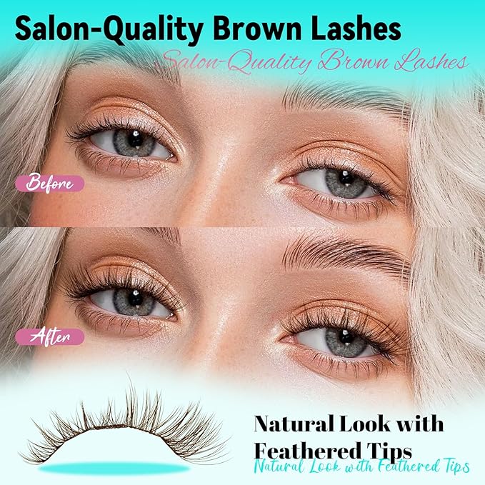 Brown Lash Clusters Kit 176Pcs Natural Eyelash Extensions Kit Dark Brown Wispy Eyelashes Cluster Individual Lashes C Curl with Bond and Seal,Lashes Remover,Eyelash Tweezers(Halos,8-16mm Kit)