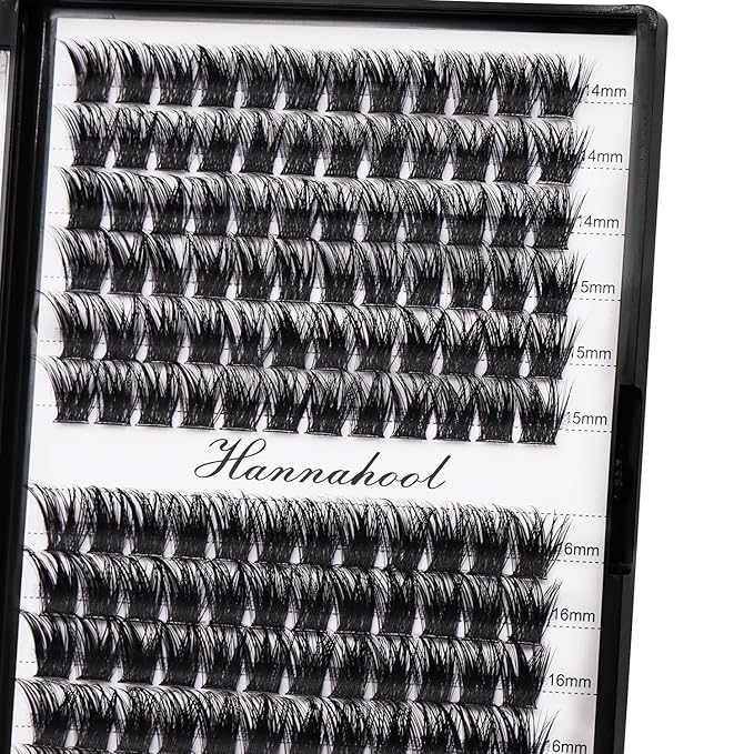 12rows-Large Tray Mixed 8-10-12-14-16mm/Mixed 14-15-16mm/Mixed14mm-16mm/Mixed 18-20mm Wide Stem Individual False Eyelashes Dramatic Black Cluster Eyelashes (Lashes Kit-14-15-16MM)
