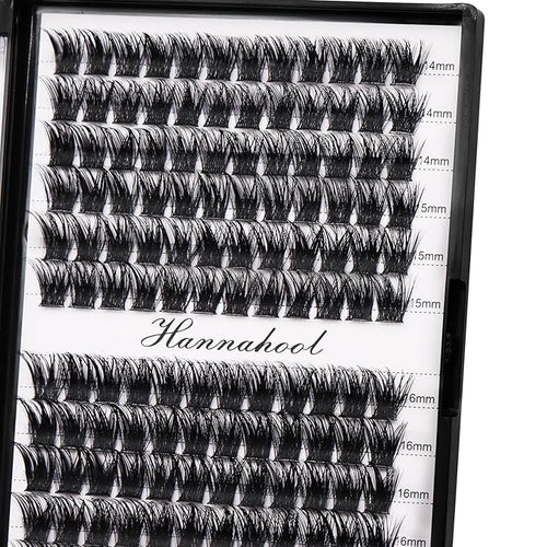 12rows-Large Tray Mixed 8-10-12-14-16mm/Mixed 14-15-16mm/Mixed14mm-16mm/Mixed 18-20mm Wide Stem Individual False Eyelashes Dramatic Black Cluster Eyelashes (mixed 14-15-16mm)