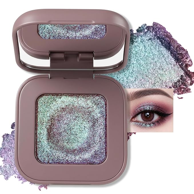 Erinde Plum Mauve Green Blue Duochrome Glitter Eyeshadow Palette, Holographic Chameleon Shimmer Metallic Eye Shadow, Rich Color, Color Shift Sparkle Iridescent Eye Brightener Fairy Makeup for Rave, 02