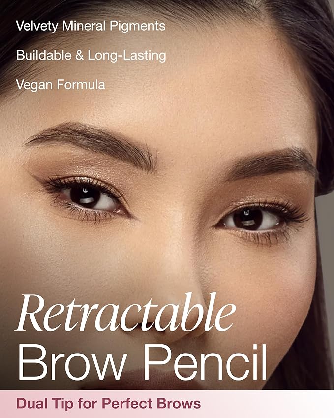 Mineral Fusion Retractable Brow Pencil (Medium Brown) - TZR 2025 Beauty Heroes Award Winner - Shape & Define Eyebrow with Blending Spoolie Brush - Velvety Smooth, Long-Lasting Color - Vegan Formula