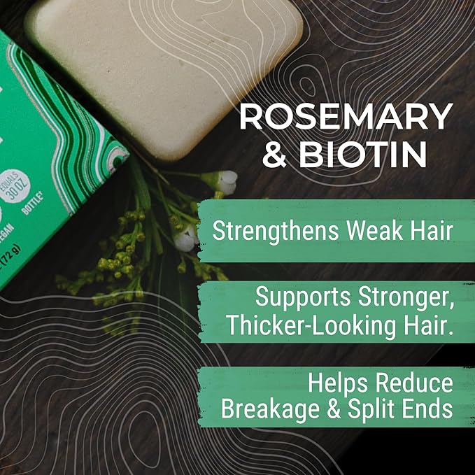 Viori Rosemary Conditioner Bar with Biotin - Rice Water Hair Conditioner Bar for Thinning Hair - Strengthening, Shine, Scalp Care - Plastic Free - Travel Friendly