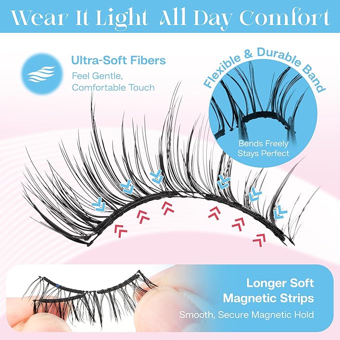 CALAILIS Magnetic Eyelashes with Applicator Upgrade Soft Magnetic Lashes Natural Look Reusable No Glue or Eyeliner Needed Easy to Wear and Remove (AN26)