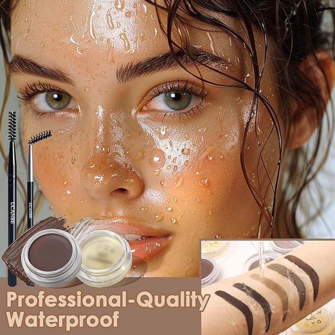 UCANBE Waterproof Eyebrow Gel + Eyebrow Styling Wax 2 in 1 Makeup Kit with 2 Pcs Dual-ended Adjustable Freely Eyebrow Brush Makeup Long Lasting Eyebrows (01 Gel/Brown Pomade, Standard)