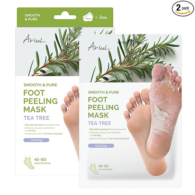 Ariul Smooth & Pure Foot Peel Mask, Calming Foot Peeling Socks for Sensitive Skin & Gentle Exfoliation, Korean Skincare, 2 Pairs (Tea Tree)