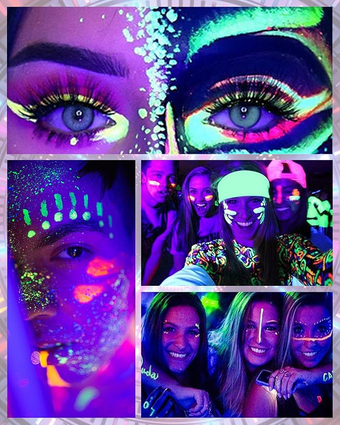 UV Glow Neon Liquid Eyeliner Set-6 Colors Matte Rainbow Eye Liner Pen, Colored Luminous Neon Eyeliner, Waterproof Smudge Proof, High Pigmented Colorful Eyeliner for Women Girl Rave Halloween Makeup