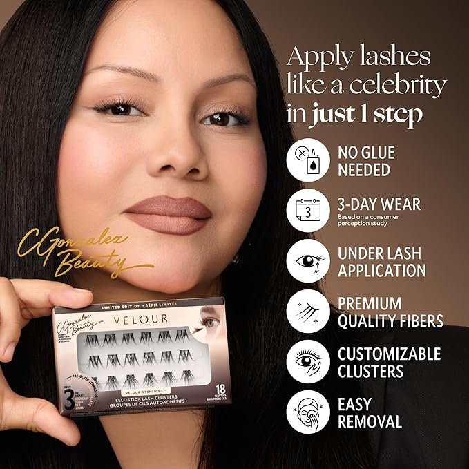 Velour x CGonzalez Beauty Self-Stick Lash Clusters, Self Adhesive Eyelashes, 18 Eyelash Clusters