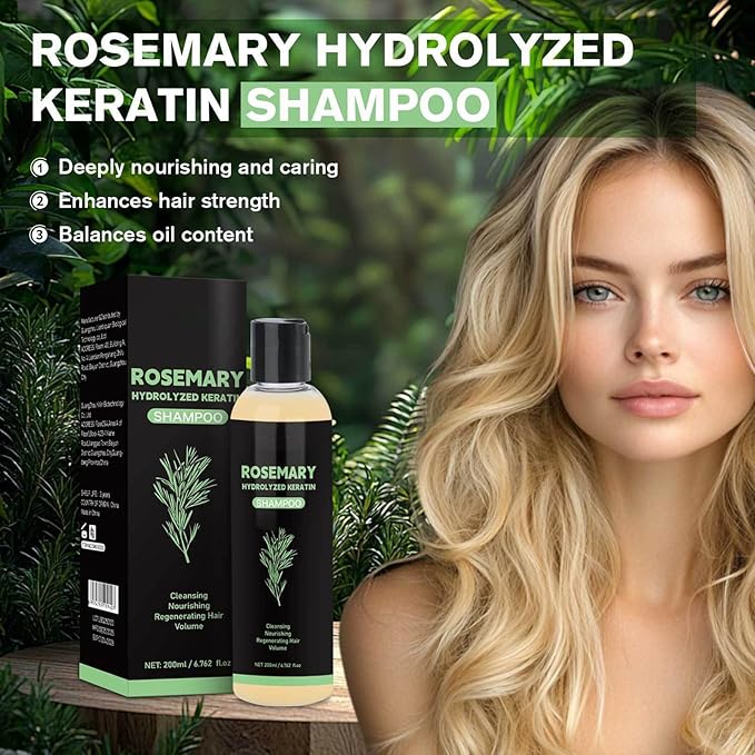 Rosemary Hair Growth Shampoo, Rosemary Hydrolyzed Keratin Shampoo for Thinning Hair – Strengthening & Volumizing Formula – Promotes Thicker Hair for Men & Women – Repairs Damaged – 200ml