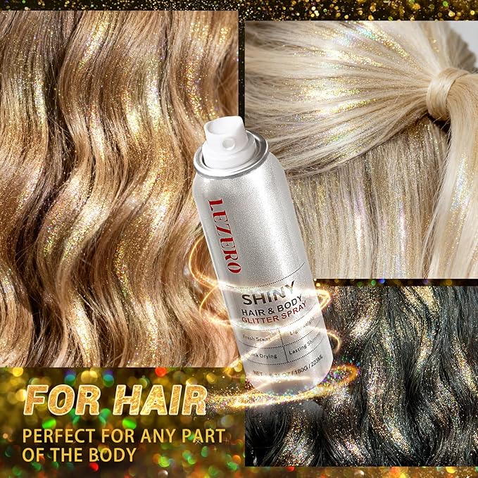 Hair and Body Glitter Spray for Women, Dazzle Gold Shimmer Makeup, Large Capacity for Concert Wedding Festival Rave Outfits, 200ml/6.34oz