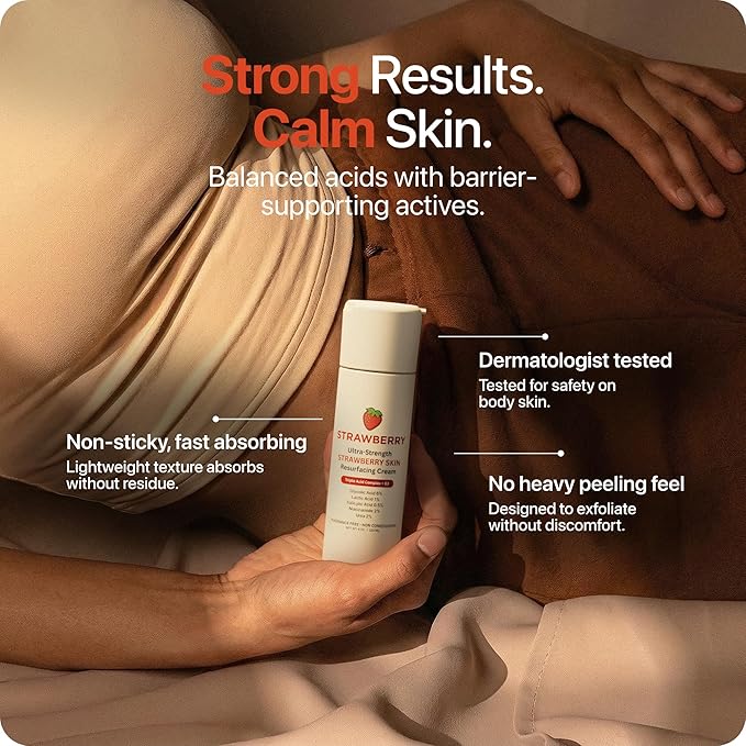 Strawberry® Resurfacing Cream for Keratosis Pilaris - KP Bump Eraser for Strawberry Skin - Exfoliating Lotion with Glycolic, Lactic & Salicylic Acid - Remover for Rough & Bumpy Skin 4 oz