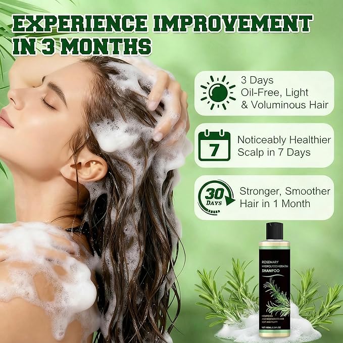 Rosemary Hair Growth Shampoo, Rosemary Hydrolyzed Keratin Shampoo for Thinning Hair – Strengthening & Volumizing Formula – Promotes Thicker Hair for Men & Women – Repairs Damaged – 100ml