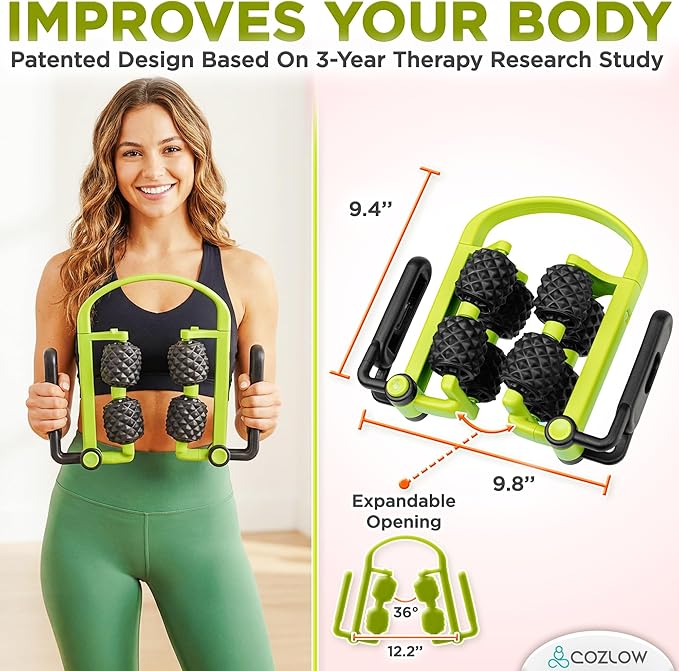 COZLOW 3 in 1 Lymphatic Drainage Massage Tool - Back Massager - Cellulite Roller - Arm + Leg Muscle Trigger Point Myofascial Release