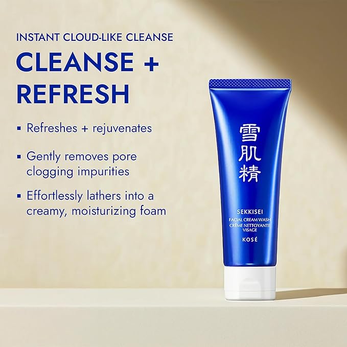 SEKKISEI Facial Cream Wash, Hydrating & Creamy Face Cleanser, Moisturizing, Gentle Foaming Formula Removes Impurities, Dead Skin Cells & Excess Oil for All Skin Types, 4.5 oz