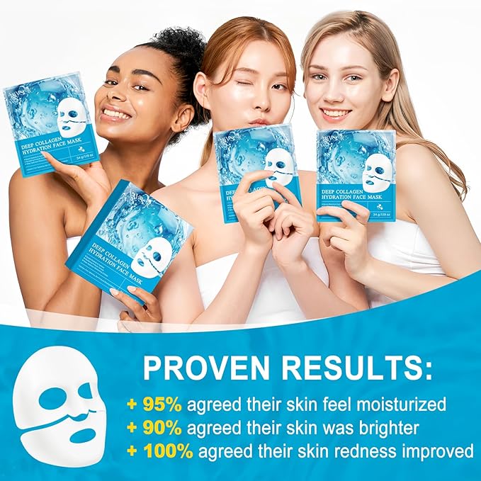 Xsvseie Collagen Face Mask, Deep Collagen Anti Wrinkle Lifting Mask Hydrogel Masks with Low Molecular Sheet Mask Overnight Hydrating Face Mask for Firming,Elasticity, Moisturizing for All Skin Types