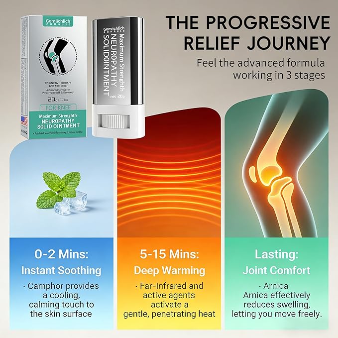 NDC Listed Knee Pain Relief Arnica Gel Stick cGMP Grade OTC Balm with Camphor and Hypericum Perforatum Oil for Joint Stiffness Neuropathy and Bruises 0.71oz