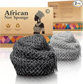 Real African Net Sponge - 2 Pieces Premium Body Exfoliator - Gentle Scrub for Dry/Sensitive Skin - Durable & Easy Rinse Shower Essential (Black Gray)