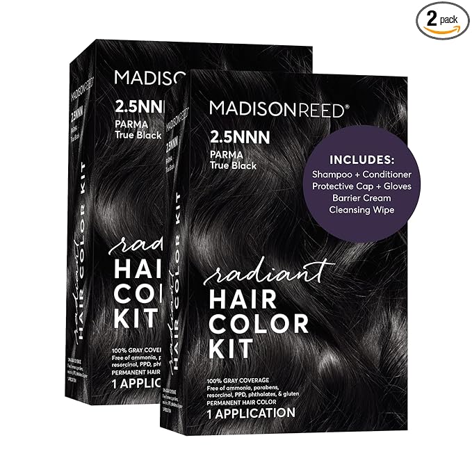 Madison Reed Radiant Hair Color Kit - 2.5NNN Soft Black (Parma Black), 100% Gray Hair Coverage Permanent Hair Dye for Resistant Grays | PPD-Free & Ammonia-Free, 2 Pack