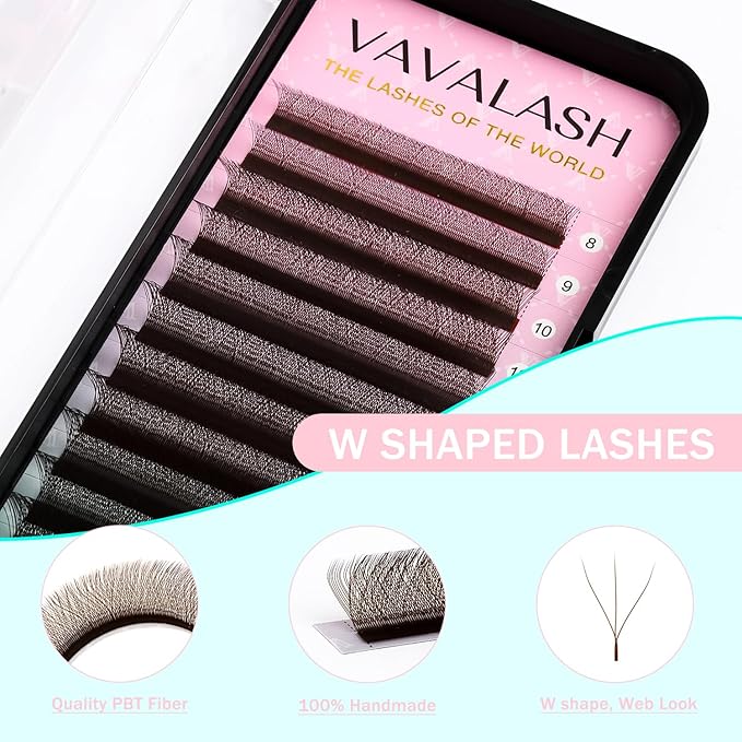 VAVALASH Brown W-shaped Eyelash Extension Brown 3D Premade Fans 0.07 C Curl Volume Lash Extensions W Lashes(Brown-W-3D-0.07-C-8-15mm）