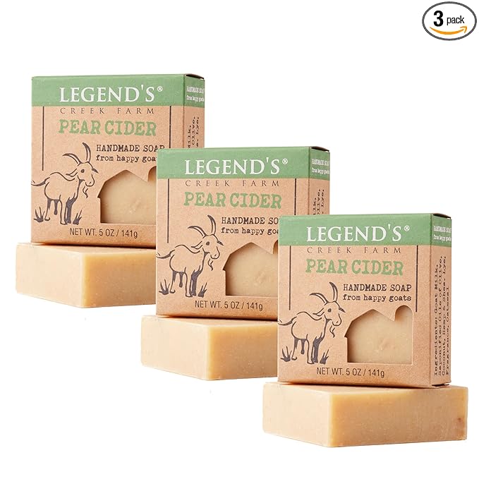 Legend's Creek Farm Goat Milk Soap - Cleansing Moisturizing Bar for Hands and Body - 5 Oz Creamy Lather, Nourishing, Gentle Natural Soap for Sensitive Skin (Pear Cider, Pack of 3)