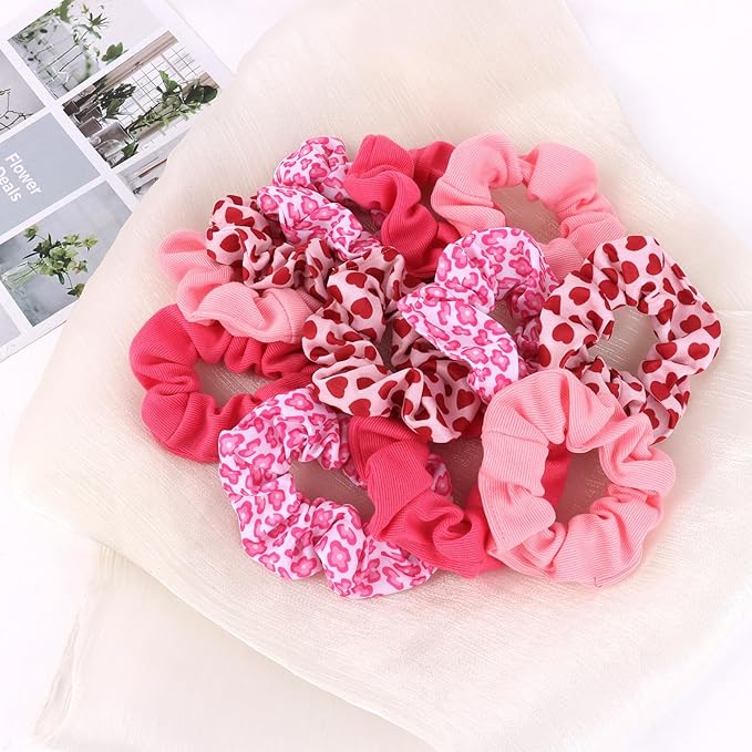 Silk Satin Scrunchies for Women Girls 12 PCS Valentine Hair Scrunchies Silk Satin Hair Ties for Thick Hair Bulk Hair Ties Hair Accessories