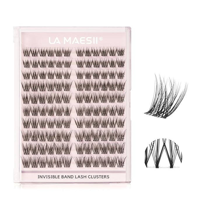 LA MAESII 120Pcs Clear Band Lash Clusters 10-14mm Natural Look Cluster Eyelashes Resuable Invisible Band Individual Cluster Lashes(133)
