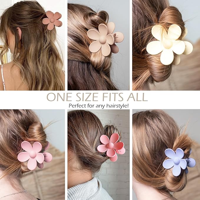 Flower Hair Clips 6 PCS for Women, Daisy Claw Clips Matte Large Claw Clips Strong Hold Jaw Clamps Hair Accessories for Thick Hair 6 Colors