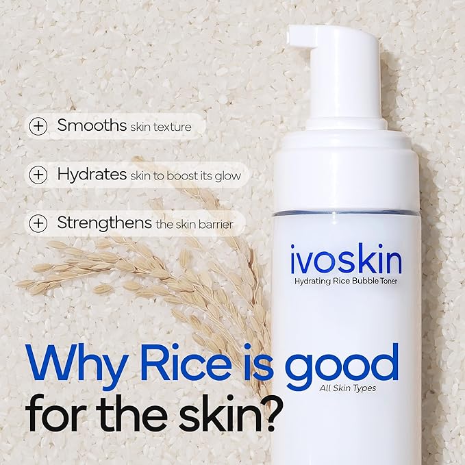 IVOSKIN Rice Milky Bubble Facial Mask, Soothing & Hydrating Face Toner with Black Rice Extract & Niacinamide, Helps Support Skin Barrier and Glow for Sensitive Skin, Korean Skincare (5.07fl oz/ 150ml)