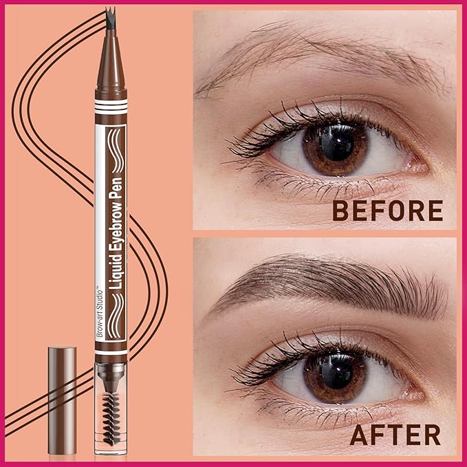 iMethod Microblading Eyebrow Pen - Eyebrow Pencil 2-in-1 Dual-Ended Eye Brow Pencils for Women with 3-Fork-Tip and Spoolie Brush Create Natural Hair-Like Defined Brows, Last All-Day, Light Brown