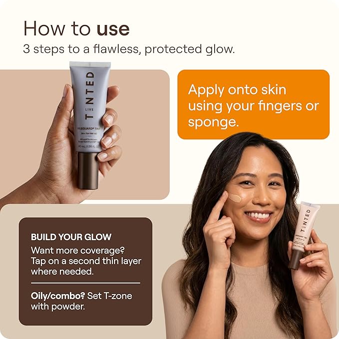 Live Tinted Hueguard Tinted Sunscreen SPF 50 - Mineral Sunscreen for Face, Skin Tint with Buildable Coverage, Dewy Glow Finish, Hydrating, Vegan, Fragrance-Free, Water & Sweat Resistant, Shade 06