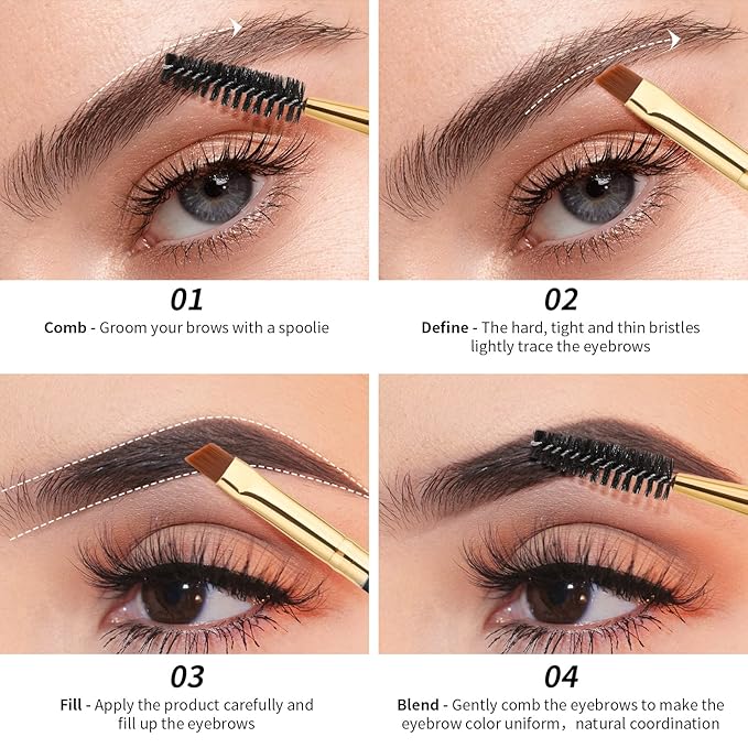Docolor Eyebrow Brush Duo, Professional Angled Eye Brow Brush and Spoolie Brushes Perfect for Lining and Shaping Brows, Spoolie for Brows or Lashes Black