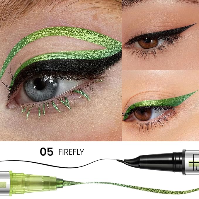 Pudaier Black and Multichrome Waterproof Liquid Eyeliner, Stay All Day Eye Liner Pen with Precise Tips for Women, Smudge-Proof & Transfer-Resistant, Vegan & Cruelty-Free