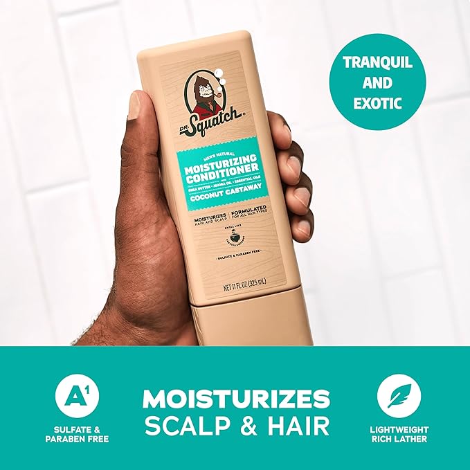 Dr. Squatch Men's Natural Shampoo and Conditioner Set – Sulfate & Paraben Free Natural Shampoo and Conditioner for Men – Scalp Nourishing Formula – Coconut Castaway (11 fl oz, 2-Pack)